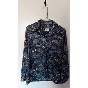 Vintage 70s Polyester Button Up Women’s Leaf Shirt Cactus Flower By Dallas